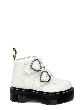New Dr. Martens Devon Heart Platform White Leather Ankle Boots Women Size 5 Docs